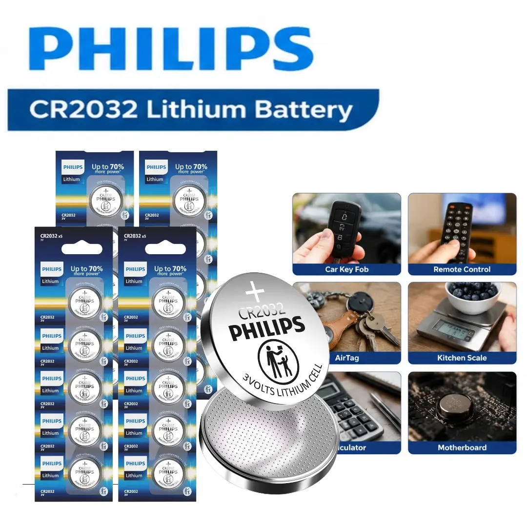 Philips CR2032 3V Lithium Coin Button Cell Batteries, 10/50 Pack, Replacement for Key Fob, Remote Control, Everyday Electronics Smartphones Device Digital