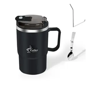 19oz stainless steel coffee mug with straw with spoon with tea divider, outdoor travel mug for cold and hot drinks, gifts for men and women