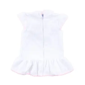 Pink Pom Pom Swim Cover Up - Soft White Terry Fabric, Versatile Cover for Swim, Pool, Beach