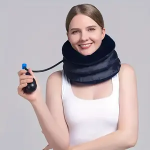 Inflatable Neck Traction Device - Soft Cervical Stretcher Support Extender Pillow and Pump for Decompression, Knots, Headaches, Tight Strains, Home Pinched Nerve Pain Relief Therapy