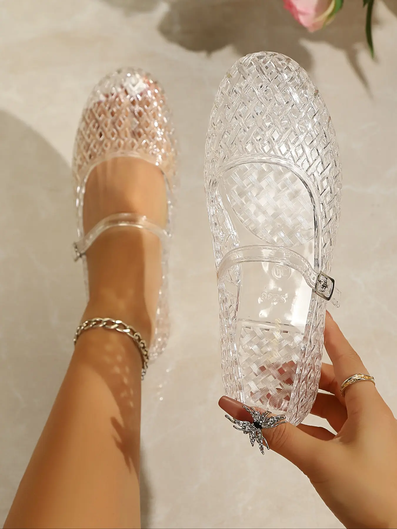 Women's Transparent Hollow Out Jelly Sandals, Butterfly Water Brick Ballet Shoes, Elegant Comfortable Lightweight, Summer Beach Footwear, Clear transparent sandals