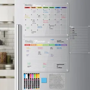 QIUCHAN 3-Pack Acrylic Magnetic Dry Erase Boards Set - Stay Organized on Your Refrigerator, Wall, and Fridge with Monthly, Weekly, and Daily Notepads Planner Calendar Time Management