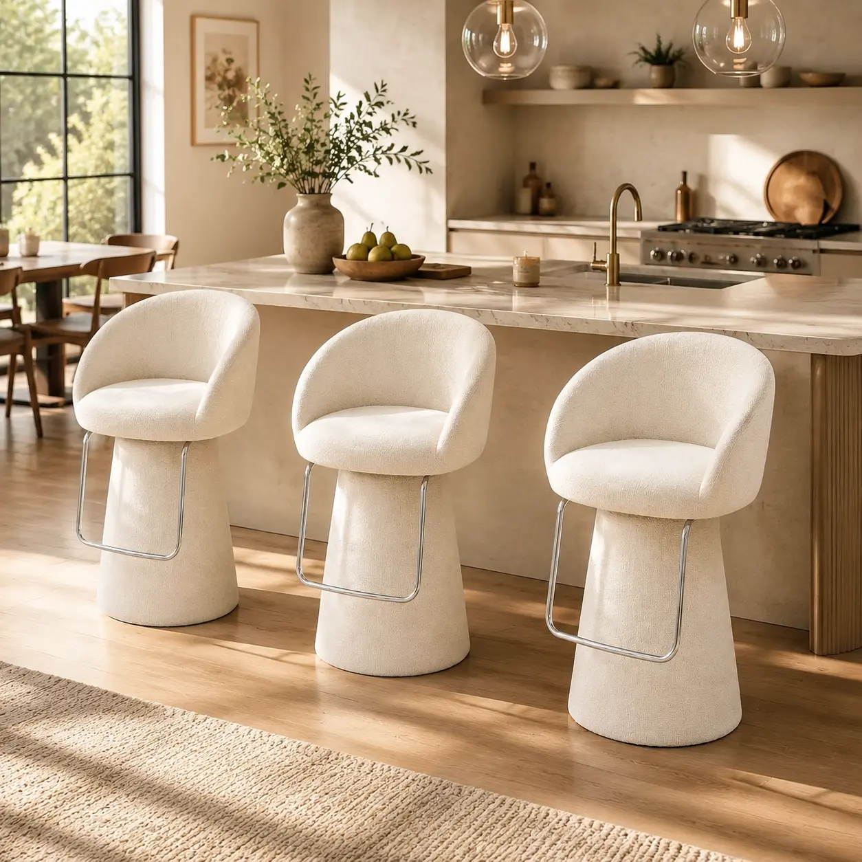 Set of 1/2 Modern Swivel Bar Stools, Upholstered Counter Height Bar Chairs with Curved Backrest, 360° Rotation Kitchen Island Chairs for Home Dining Room