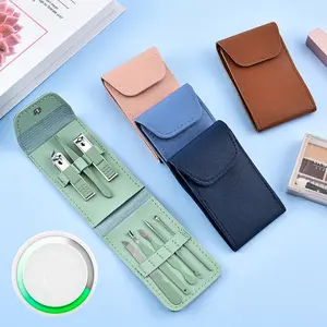 8-piece nail clipper set with PU leather protective bag, stainless steel splash proof nail clippers, nail clippers with flat mouth household file, suitable for nail and foot repairs, unisex (8-piece set in green)