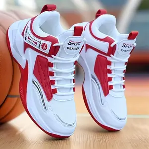 Men'S High-Top Basketball Sneakers - White with Red Accents, Lace-Up, Rubber Sole, All-Season Sports Shoes for Casual & Training, Basketball Training Shoes|Stylish Basketball Shoes|Rubber Base Shoes