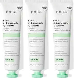 Boka Fluoride Free Toothpaste, Nano Hydroxyapatite Toothpaste, Appropriate for Sensitive Teeth - for Adult, Kids Oral Care - Ela Mint Flavor, 4 Fl Oz 3Pk US Manufactured