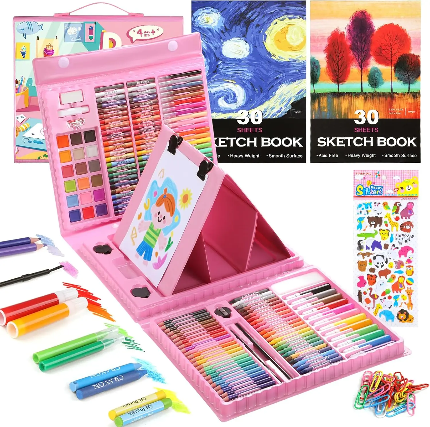 237-Piece Kids Art Set with Double-Sided Easel, Painting Kits for Kids Ages 4-8, Non-Toxic Art Supplies for Girls and Boys, Drawing Set with Watercolor, Oil Pastels, Back to School Gift for Kids, Toddlers, Coloring Books, #tiktokshopsummersale