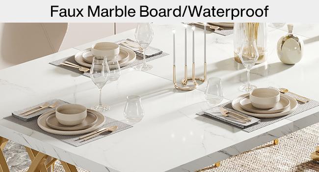 LITTLE TREE 63" Large Rectangular Dining Table - Faux Marble Top, Gold Geometric Legs, Modern Design for 4-6 People LITTLE TREE 63" Large Rectangular Dining Table - Faux Marble Top, Gold Geometric Legs, Modern Design for 4-6 People