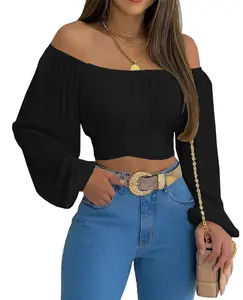 Tankaneo Woman Off Shoulder Ruched Tie Back Crop Top Summer Lantern Sleeve Boho Shirt Blouse Soft Polyester Tankaneo Woman Off Shoulder Ruched Tie Back Crop Top Summer Lantern Sleeve Boho Shirt Blouse Soft Polyester