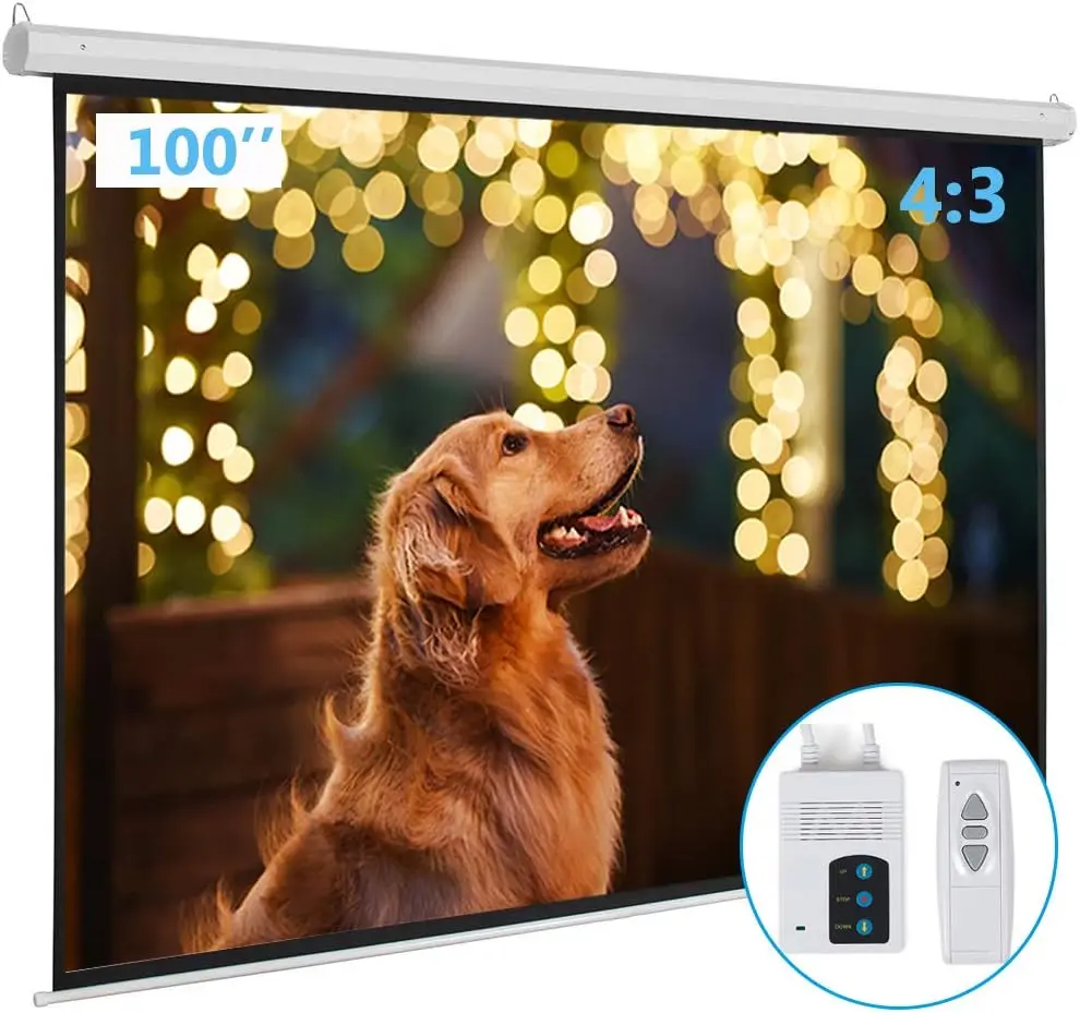 VINGLI Automatic Projection Screen, Motorized with Remote Control, Wrinkle-Free, Dent-Free, HD, for Home Theater & Office (100in 4:3)