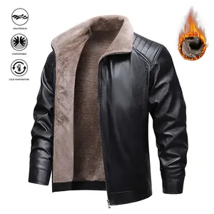 Men's Winter Fleece-Lined Warm PU Leather Motorcycle Jacket - Menswear Tops, Long Sleeve Plain Stylish Versatile Street Style Coat, Suitable for Streetwear & Everyday Casual Wear, Ideal Gift for Boyfriend