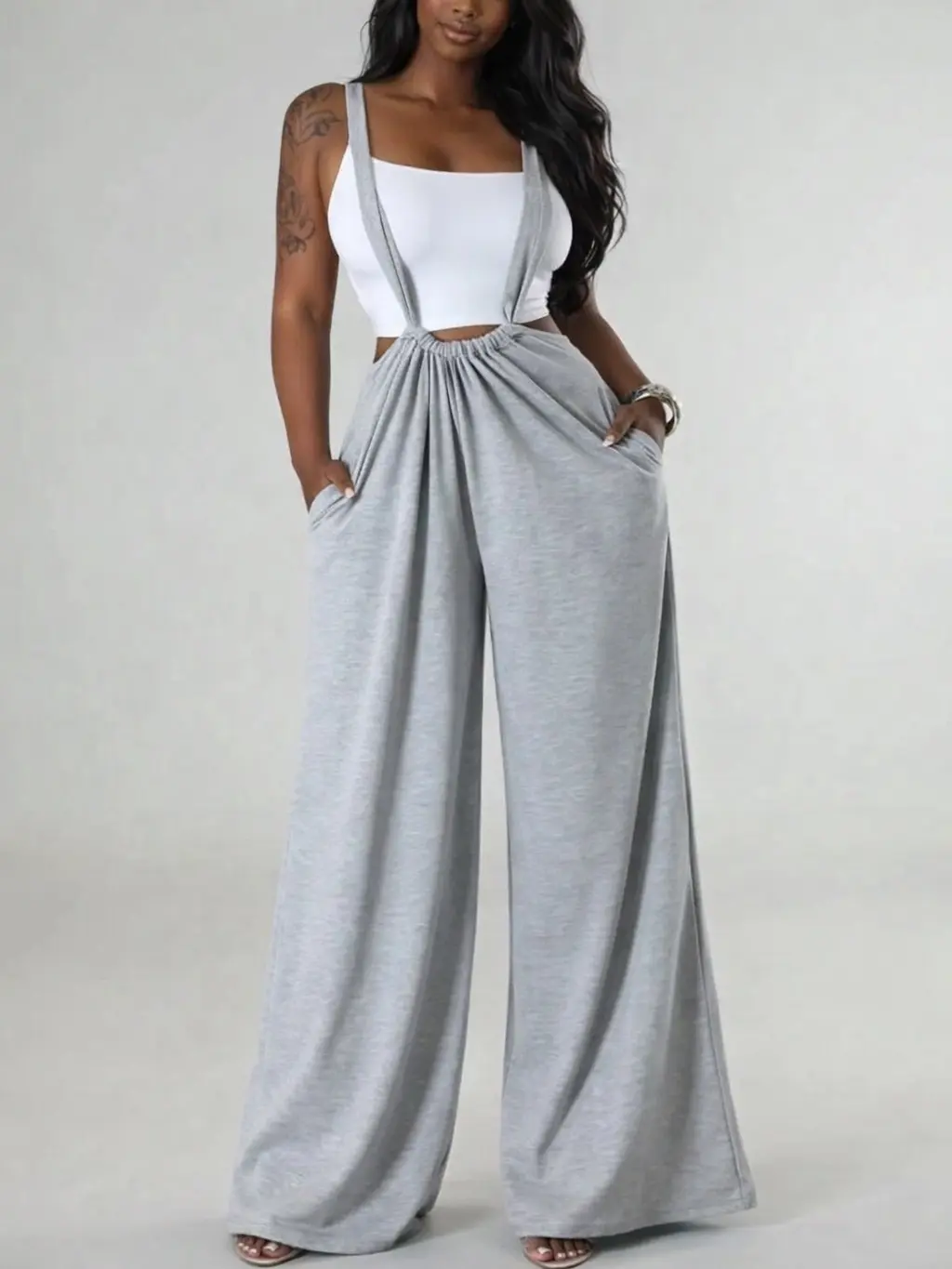 Women's Wide Leg Oversized Soft Basic Sweat Overalls with Adjustable Straps