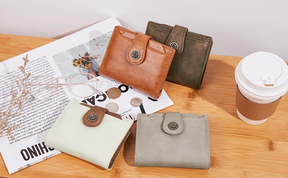 CLUCI TikTokShopSpringGlowUp Small Wallets for Women RFID Blocking Leather Trifold Compact Credit Card Holder with ID Window Ladies Zipper Coin Purse RFID Credit Gift