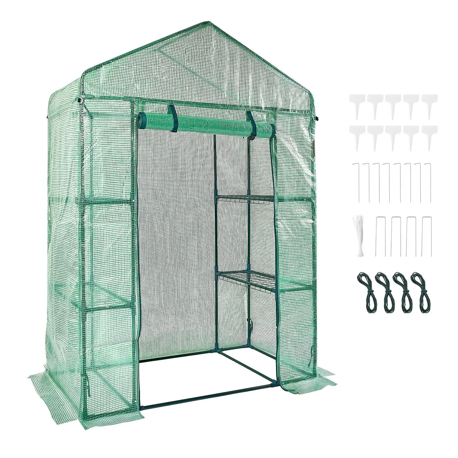 【FathersDayGift】VEVOR Walk-in Green House,  4.6 x 2.4 x 6.7 ft, Greenhouse with Shelves, High Strength PE Cover with Doors, Windows and Steel Frame, Set Up in Minutes, for Planting and Storage