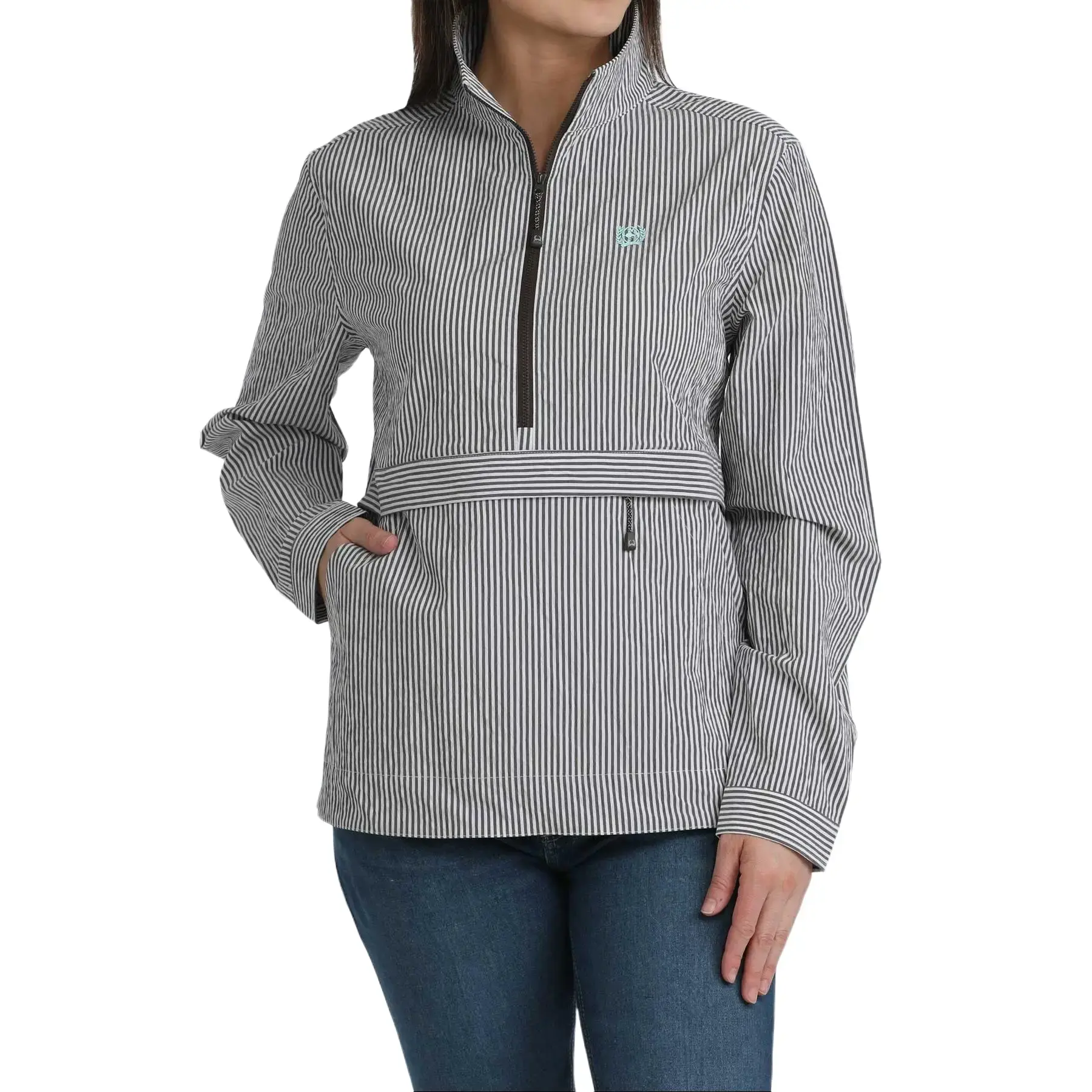 CINCH Women's Striped 1/2-Zip Pullover Windbreaker Jacket, Lightweight with a Relaxed Fit and Pockets, Tops, Fabric, Coats, Everyday, Jackets, Piece, Zipper, All-Season