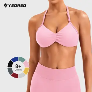 YEOREO SoftHue Impact Strappy Halter Bra for Sports Women Workout Padded Gym Yoga Bra