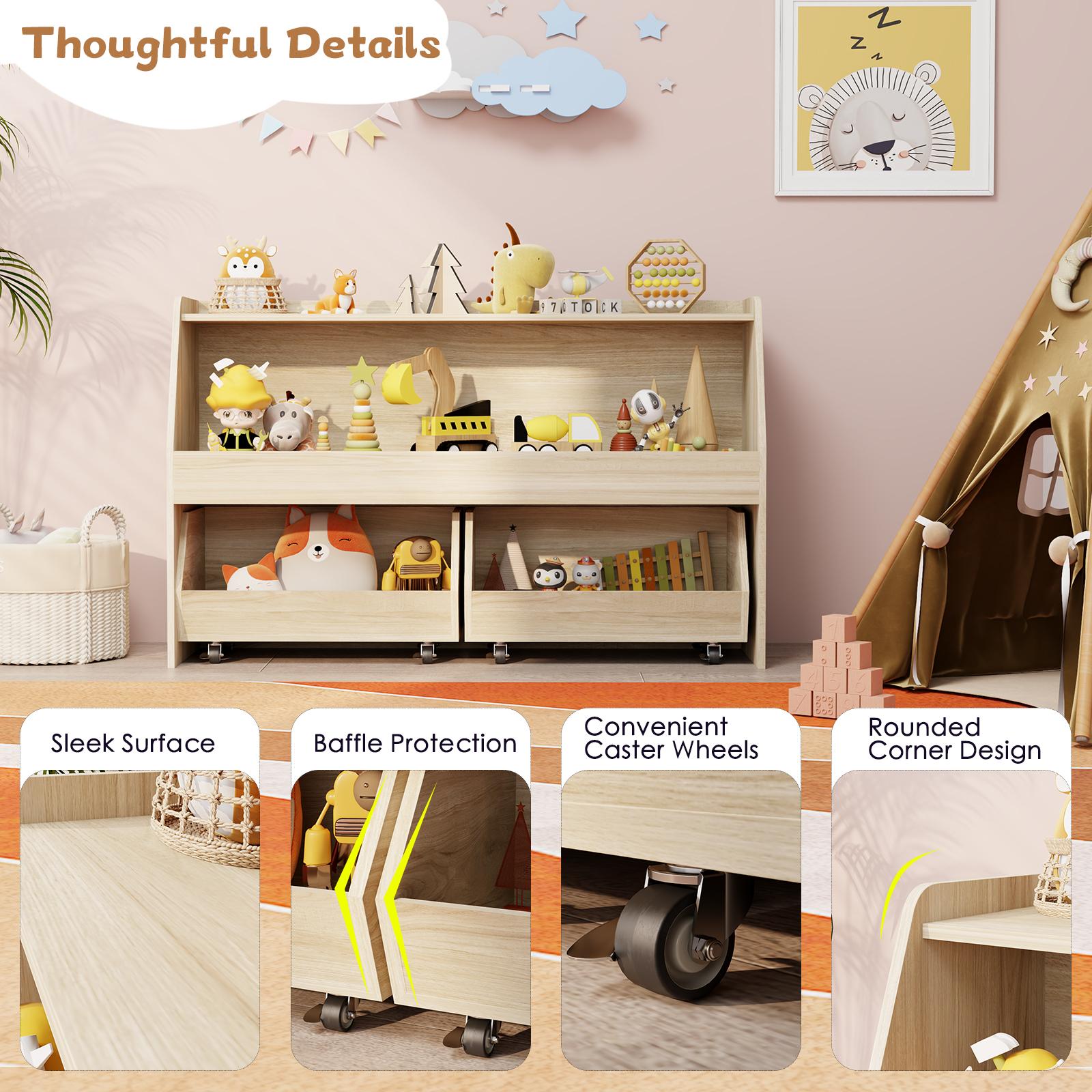 COZPAW Toy Storage Organizer, 2 Tier Montessori Shelf with Movable Bins, Toy Organizers Book Shelf for Kids Room, Playroom, Nursery