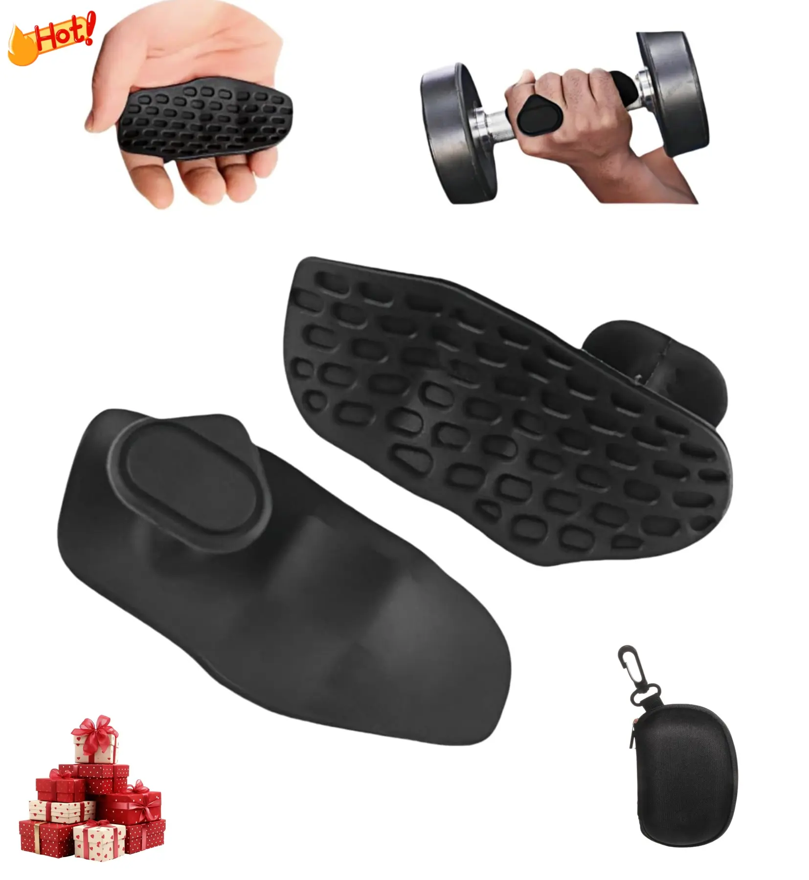 Anti-Slip Silicone Gym Grip Pads Ergonomic Grip Strengthener Workout Gloves Weight Lifting Palm Protection Grips for Men Women With Grip Bag All Fitness Training