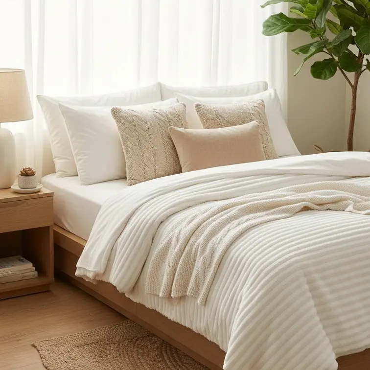 Sasttie Queen Comforter Set 3 Pieces - Super Soft Fleece Comforters Queen Size, 1 Luxury Warm Fuzzy Marshmallow Comforter with 2 Pillow Cases, Faux Fur Down Alternative Bedding Set, Cream White,back to school,back to school shopping,home decor