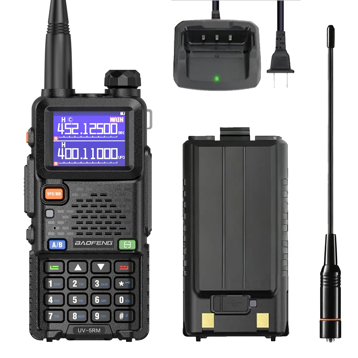 BAOFENG UV-5RM 10W Dual Band Walkie Talkie - Plastic Handheld HAM Radio with LED Display, Adjustable Keys, USB-C Rechargeable Batteries, NOAA Weather Receiver, Frequency Copy, 999CH, Alarm, Timer for Hiking, Business Use