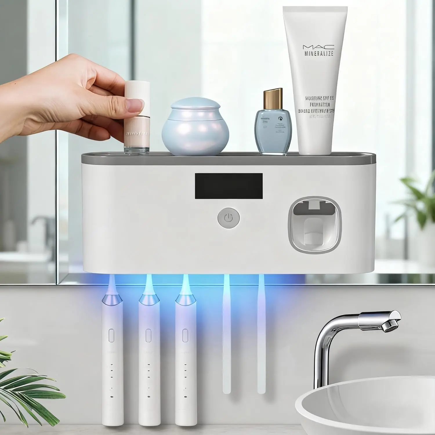 1 PCS Wall-Mounted Multifunctional Bathroom Organizer, Adhesive No-Drilling Toothbrush Holder, Multi-Slot Storage for Toothbrushes and Toothpaste, Space Saving Accessory, Practical Storage Solution for Bathroom, Shower Room and Daily Home Use