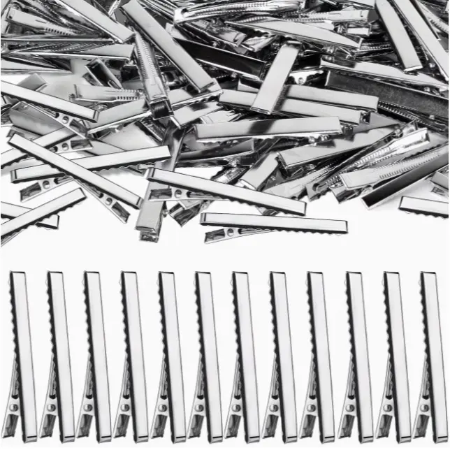 Crocodile Hair Clip Silvery Hair Clip Single Claw, Alligator Hair Clips, 120pcs 2.17 Inch Silvery Hair Clips, Single Prong Flat Metal Hair Bow, Alligator Clips for Bows Making Crafts, Christmas Halloween Thanksgiving Valentine'S Day Gifts (5.5cm) Summervi
