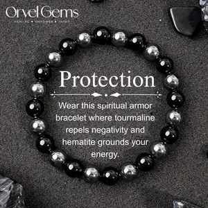 [1/$9.99 · 3/$24.99] Black Tourmaline & Hematite Bracelet – Protection, Grounding & Energy Shield | 8mm Unisex Crystal Beads | Daily Wear Gift