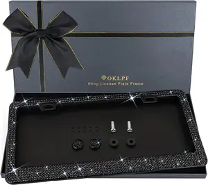 2 PCS Bling License Plate Frame for Women,  Sparkly License Plate Frames| Over 1200 pcs 14 Facets Bedazzled Clear Glass Diamond Rhinestone Crystals w/Free Glitter Diamond Box (Blac