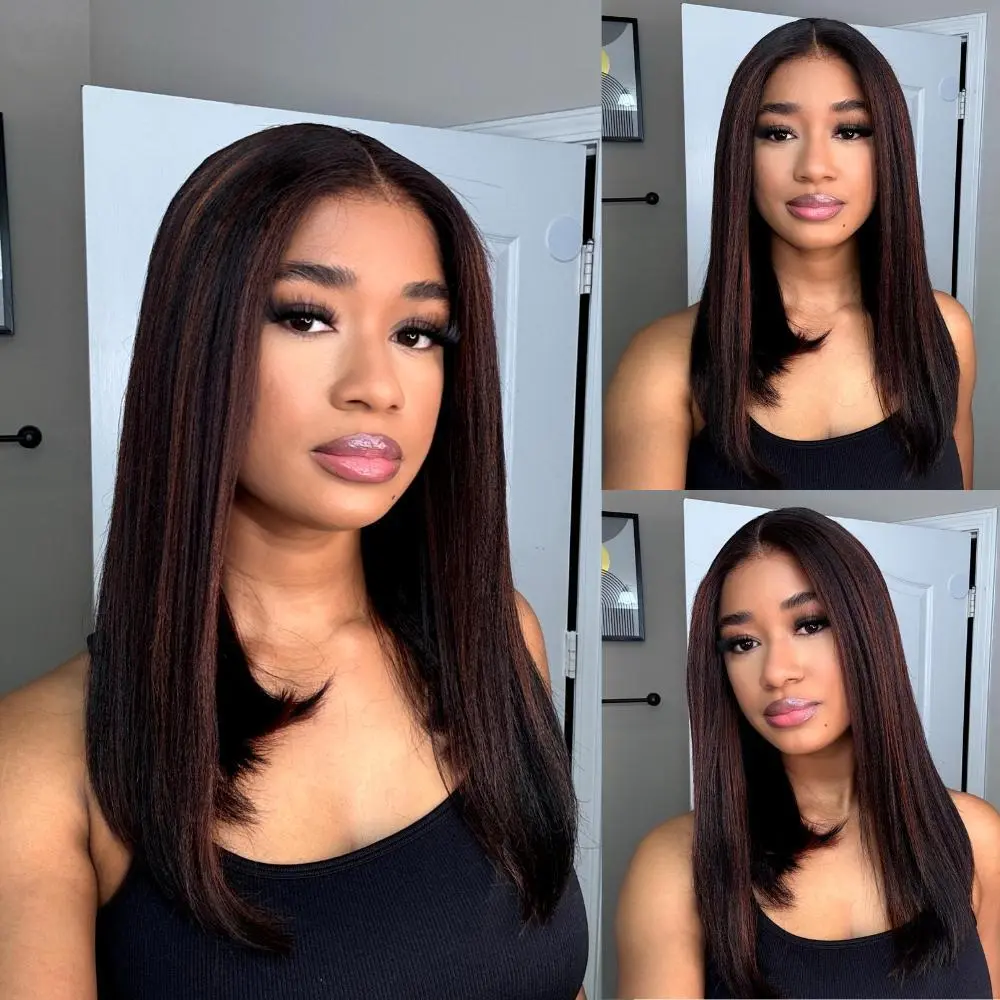 【 Limited Design 】Put On and Go Yaki Straight Highlight Mix Color Short Bob Human Hair 4x4 Closure Wig Human Hair 180%/250% Density Pre-Cut Lace Pre Bleached Tiny Knots Glueless Wig#summerwins
