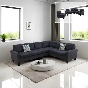 Modern Dark Grey Microfiber Flannel 4-Piece Sofa Set, Comfortable Upholstered Couch Furniture for Living Room Bedroom Apartment with Sturdy Structure