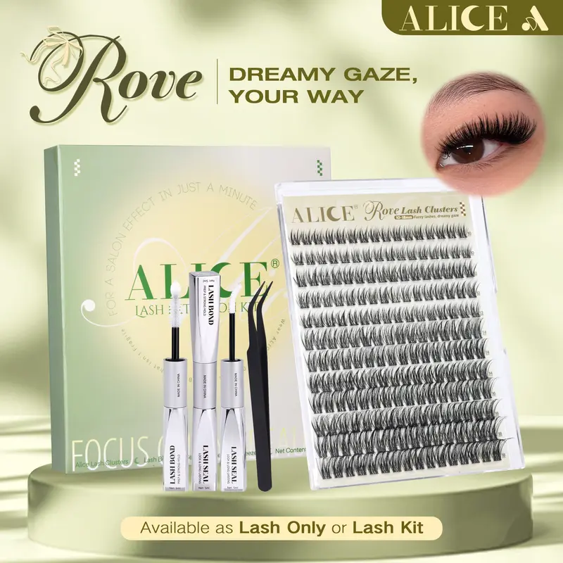 ALICE ROVE Lash Clusters Kit 192Pcs Eyelash Extension Kit Eyelash Clusters Kit 10-18mm Eyelash Extension Kit with White Bond & Seal and Tweezers Date Night