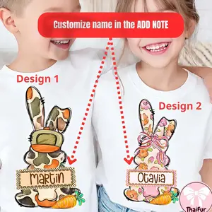 Custom Name Easter Bunny Youth and Adult TShirt, Personalized Easter Youth TSHirt, Boy Girl Bunny Name, Coquette Easter Print Tee, Easter day shirt, toddler clothes, youth clothing, gift for son and daughter, summer outfit, birthday gift