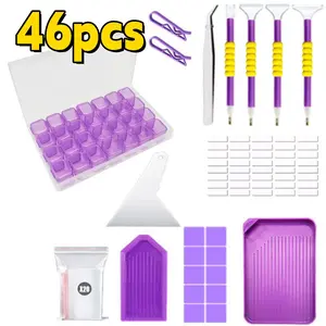 46PCS Complete 5d Diamond Painting Set, Including Tools, Bead Storage Box And Dot Pen Diy Craft Set, Suitable For Diamond Painting, Creation, Easy To Use bedazzling kit