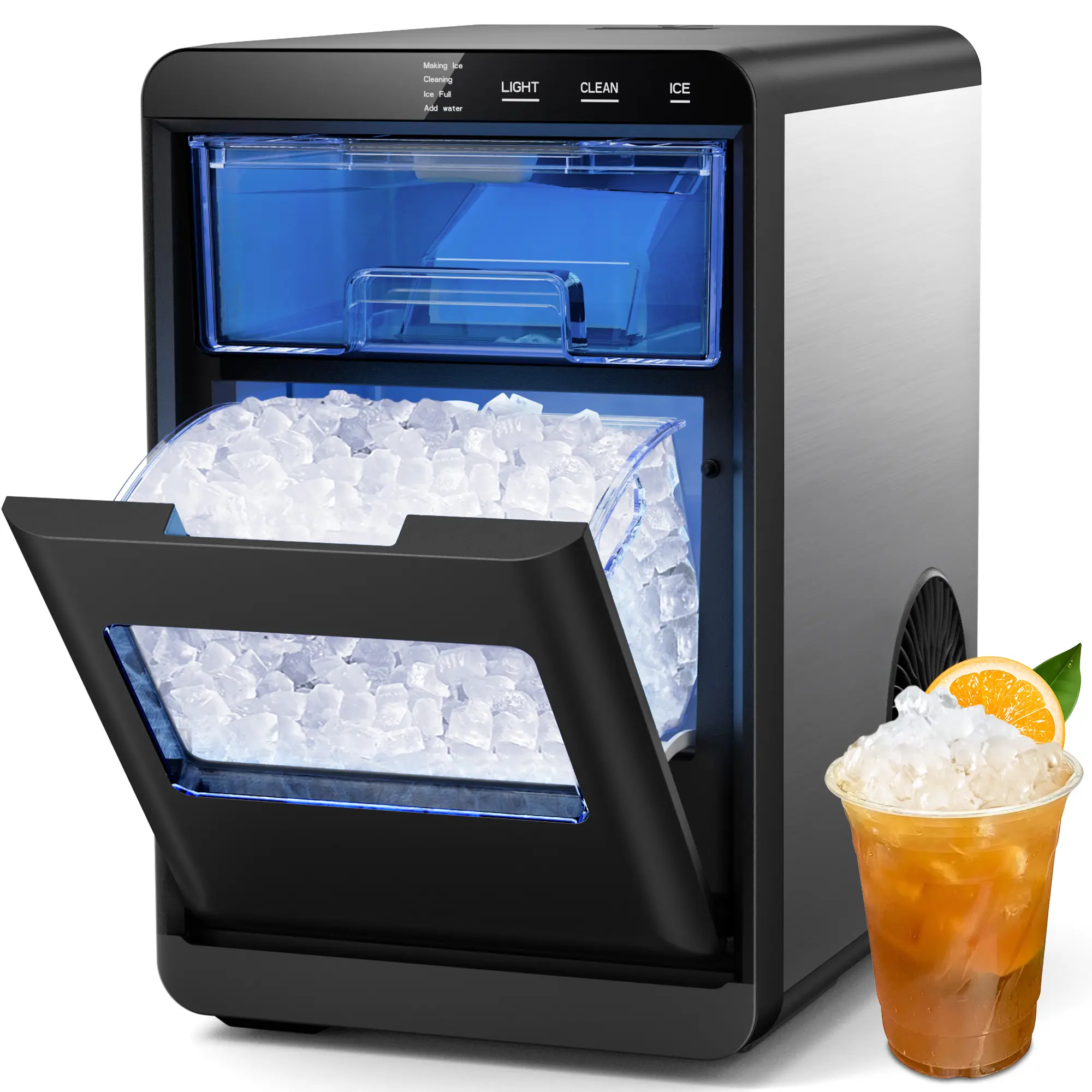 Mojgar Countertop Nugget Ice Maker, 44 lbs/day Soft Chewable Pebble Ice Machine with Self-Cleaning, LED Light, Ice Scoop & Basket for Home, Kitchen & Office