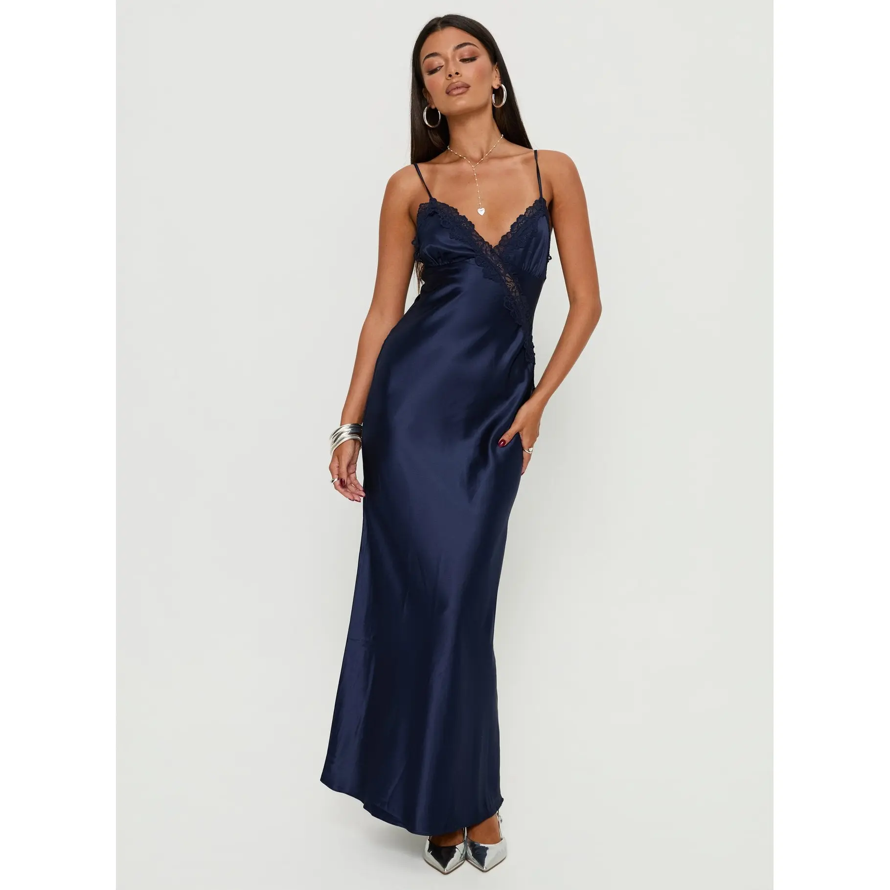 Madelene Lace V Neck Maxi Dress Navy