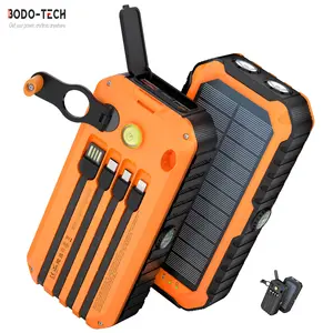 Bodo-Tech 40000mAh Solar Charger Hand Crank Power Bank with 4 Cables Fast PD20W Charging LED Flashlight Power Bank for iPhone Android Samsung Orange Black
