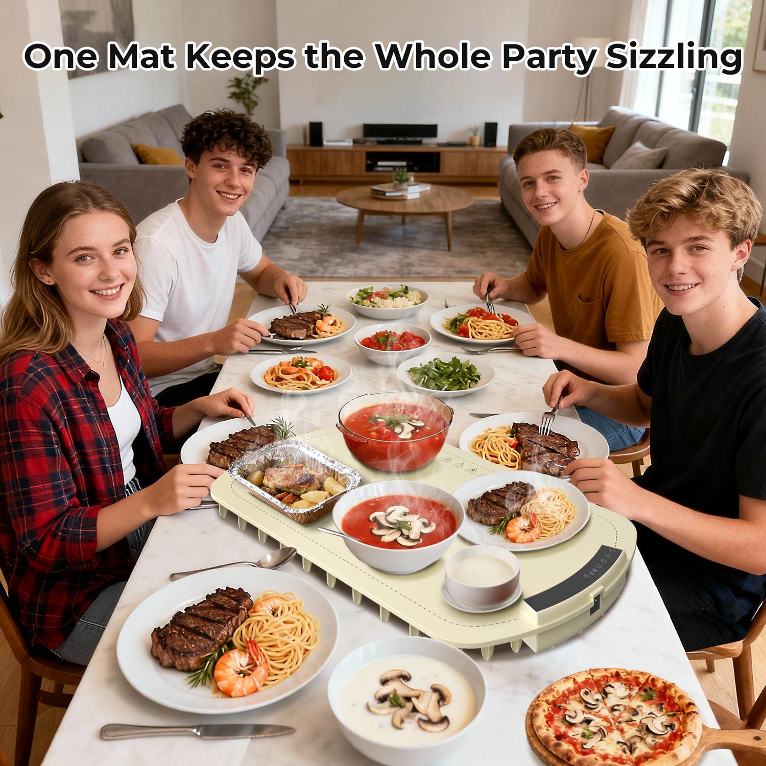 Kismile Food Warming Mat Fast Full-Surface Electric Tray with Adjustable Temp Smart Safety Protection Portable Rollable Versatile Warmer for Parties Kitchen Appliances