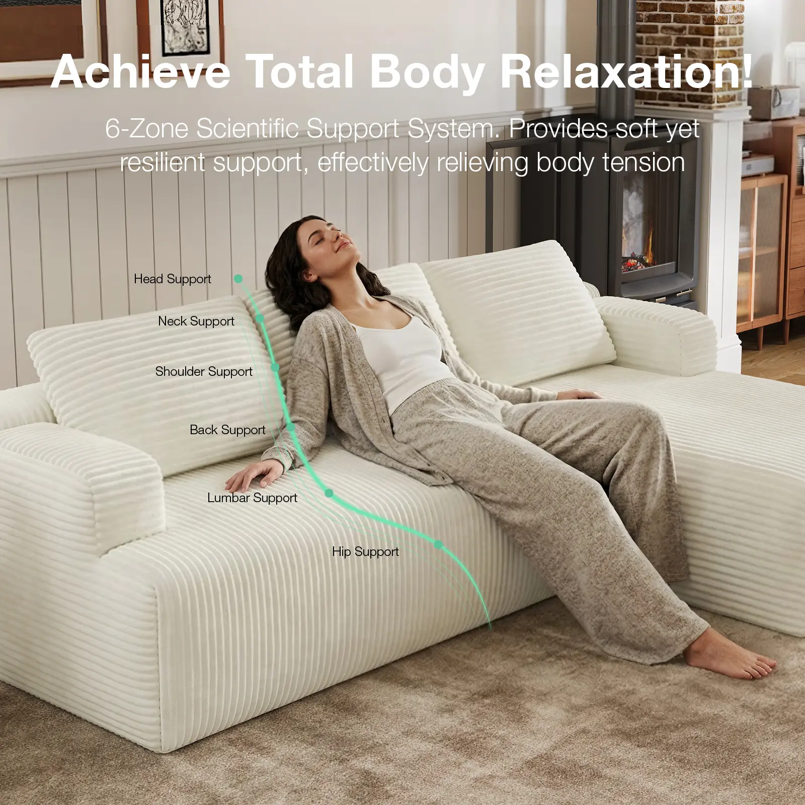 【2 Packages Shipping] L-Shape Plush Corduroy Velvet Modern Sofa with Deep Seat, Upholstered Couches for Living Room & Bedroom, No Assembly Required