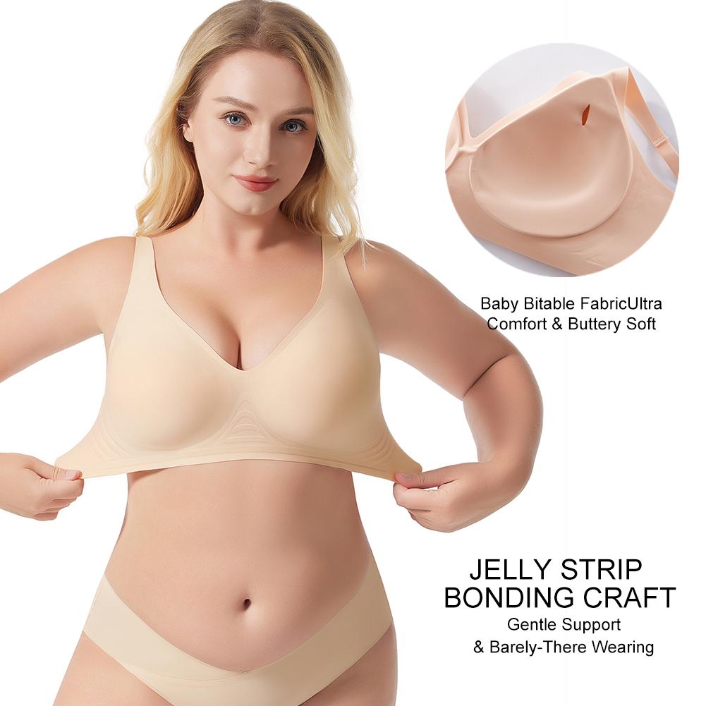1/2/3/4PCS Women Wireless Seamless Jelly Bras Deep V No Underwire Push Up Bras Wirefree Full Coverage T Shirt Adjustable Bra Nylon Spandex Womenswear S-4XL