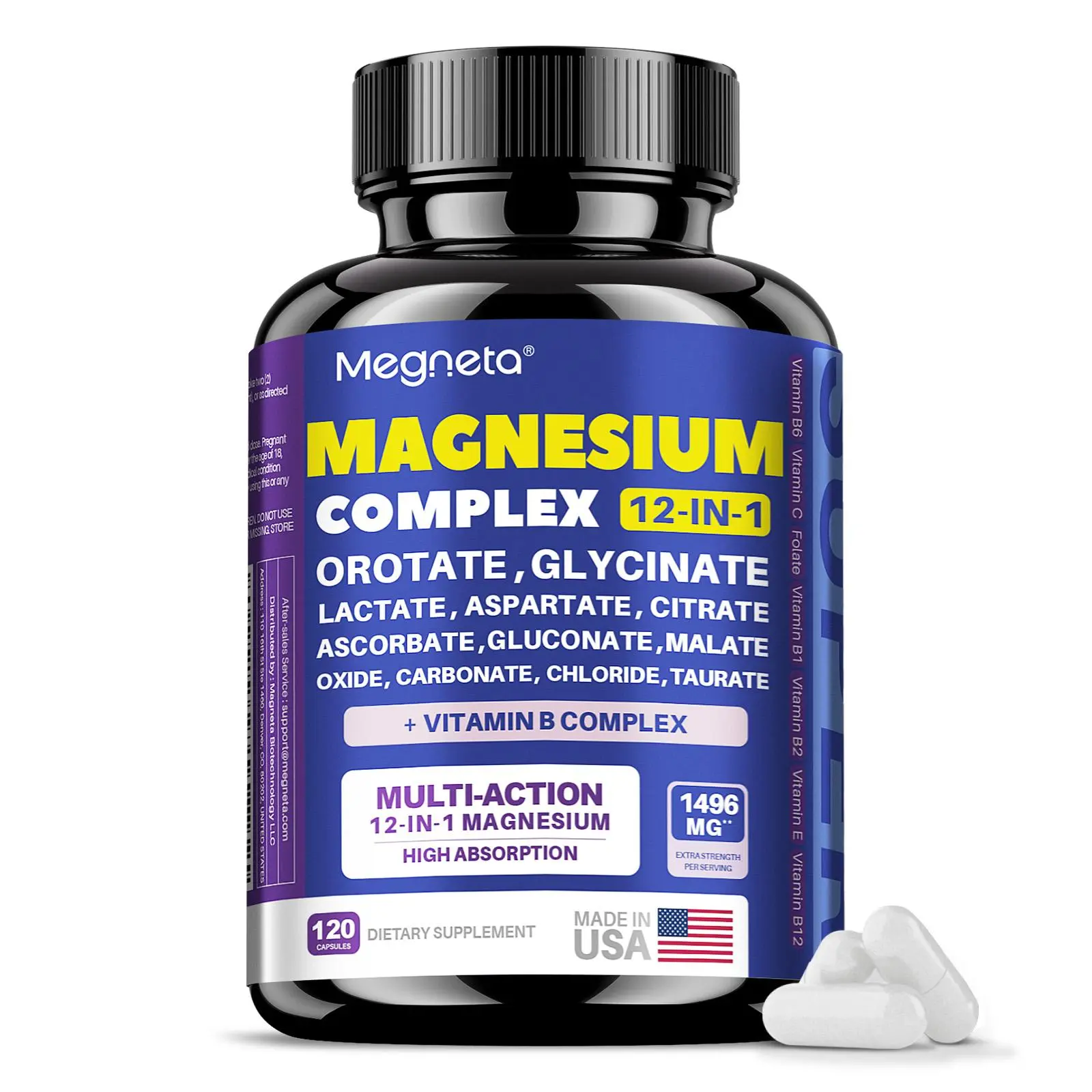MAGNESIUM COMPLEX 12-IN-1 | Enhanced Formula | 12 Forms of Magnesium + Vitamin B Complex | High Absorption | 1496 mg per Serving | 60 Capsules | Made in USA