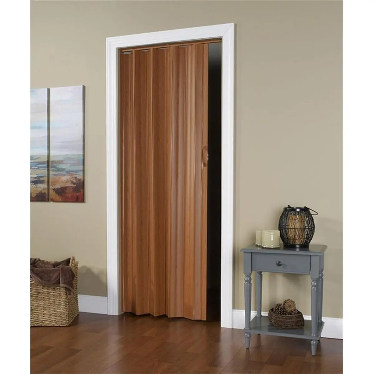 212 MAIN Spectrum Durable Vinyl Folding Door - 36x96 in. Via Fruitwood Finish, Double Door Option, Flexible Vinyl Hinges, Foldable Design, Durable Vinyl Door