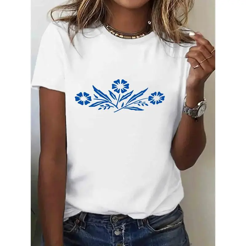 [100%25 Cotton] Women's 100%25 Cotton Floral Print T-Shirt - Breathable Round Neck Short Sleeve Casual Top, All-Season Comfort, Machine Washable, Holiday Gift  Golf Gift T-Shirt For Men and Women