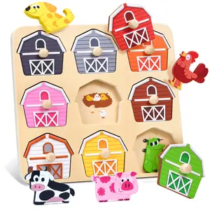 JoyCat Wooden Farm Peg Puzzles for Toddlers, Montessori Animal Match Fun Learning Toys, 1 Target Group Birthday Easter Gifts for Preschool Kids summerwins,summerwins