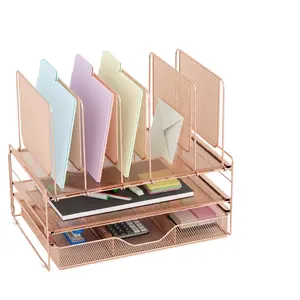 Mesh Desk Organizer Vertical File Holder Letter Tray & Sliding Drawer