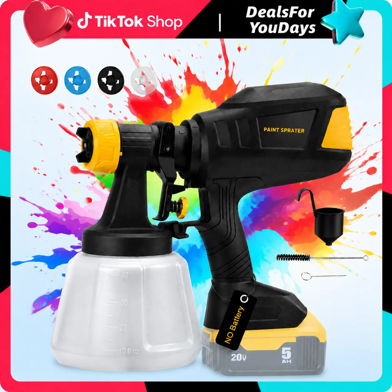 【NO BATTERY】Cordless Copper Paint Sprayer, 20V HVLP Spray Gun with Brushless Motor, 1200ml Large Capacity Container, 3 Spray Modes, 4 Brass Nozzles & Cleaning Accessories, Compatible with Dewalt 20V Battery, Father's Day Gifts for Furniture, Walls