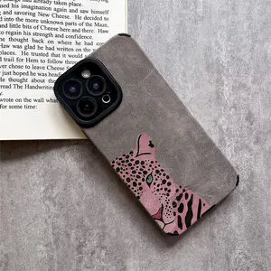Pink Leopard Pattern Phone Case TPU & Leather Skin Friendly Velvet Touch for Apple iPhone 17 16 15 14 13 12 11 Pro Max Plus X XS Max