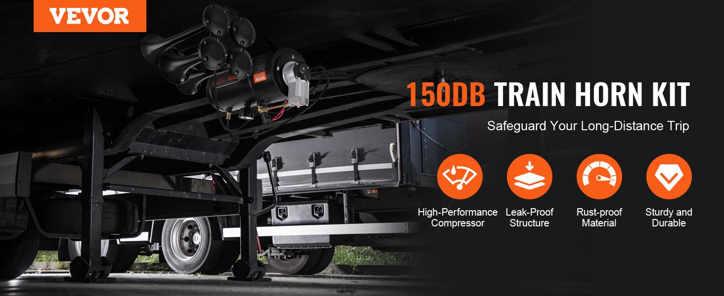 VEVOR Train Horns Kit, TikTokShopBlackFriday, 4 Trumpet Air Horn Kit, 150dB Train Horns for Pickup Trucks, 12V 120 psi Air Compressor 0.8 Gal/3 L Tank with Gauge for Any 12V Vehicle Car Truck Train Van Boat Power Sound Accessory VEVOR Super Brand Day VEVOR Train Horns Kit, TikTokShopBlackFriday, 4 Trumpet Air Horn Kit, 150dB Train Horns for Pickup Trucks, 12V 120 psi Air Compressor 0.8 Gal/3 L Tank with Gauge for Any 12V Vehicle Car Truck Train Van Boat Power Sound Accessory VEVOR Super Brand Day