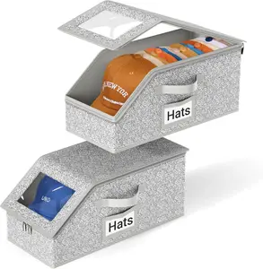 2PCS Stackable Hat Storage for Baseball Caps, Holds up to 24 Caps Hat Organizer for Closet, Durable Cardboard Box for Men, Classic Style, Wardrobe Organizer  storage organization organizer