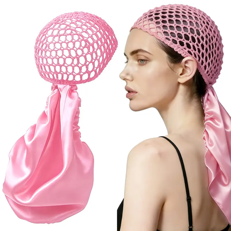 Reversible Satin Hair Bonnet - Adjustable 2-in-1 Wrap Cap & Shower Cap for Haircare, Frizz Control, Anti-Frizz Protection of Curls & Braids, Dual-Layer Satin Mesh for Overnight Hair Styling, Multistyle, Heatless Hairstyle, 80G