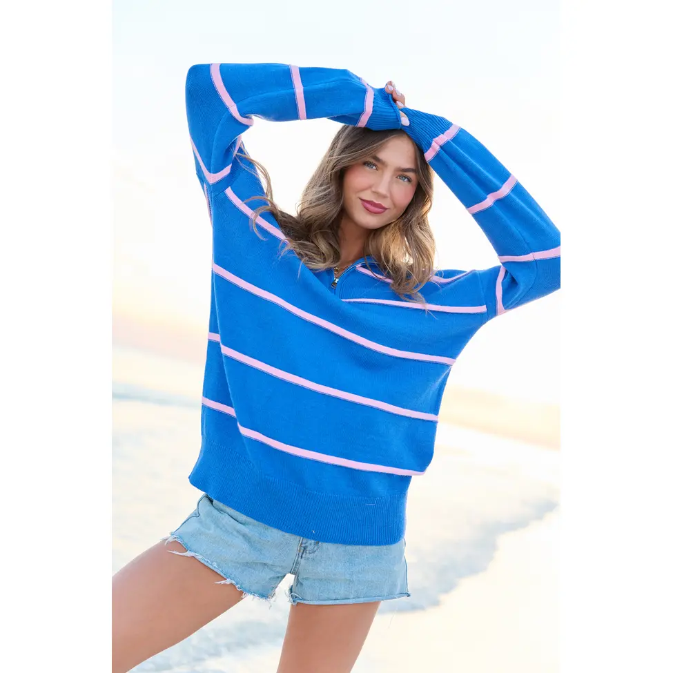 Sunday Stripe Club Blue And Pink Quarter Zip